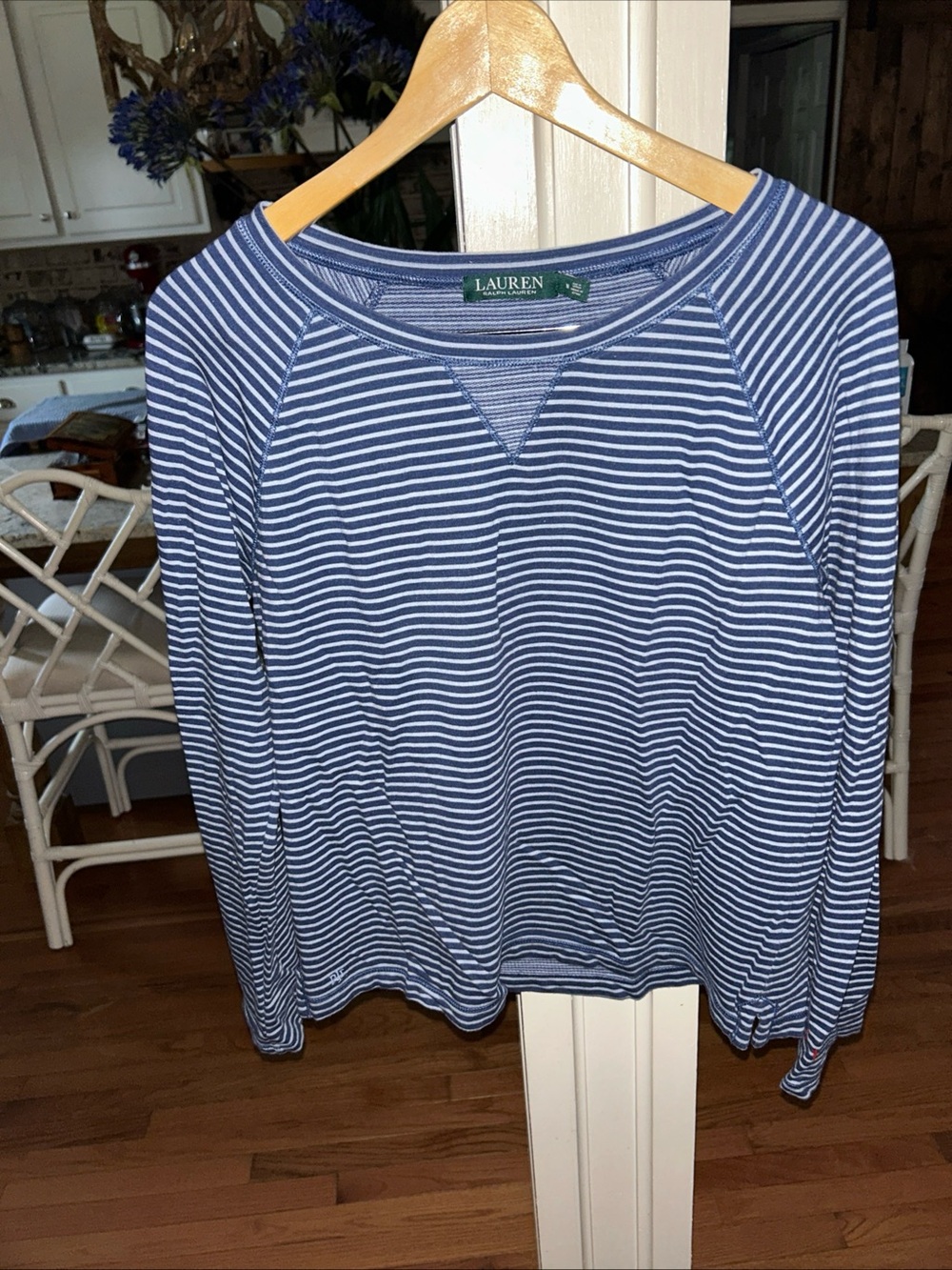 Ralph Lauren Navy and White Striped Long Sleeve Tee
